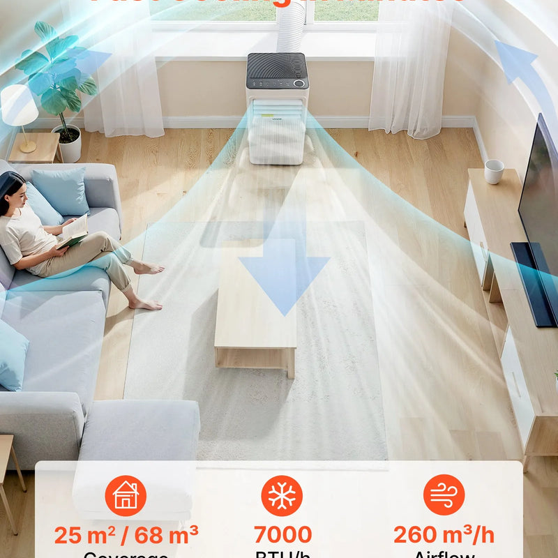 VEVOR portatīvais gaisa kondicionieris 2 kW, 3-in-1 grīdas dzesēšanas iekārta ar LED skārienpaneli un tālvadības pulti, 24 h taimeris, dzesēšanas/sausināšanas/ventilatora režīmi telpām, balts, energoefektivitāte: A