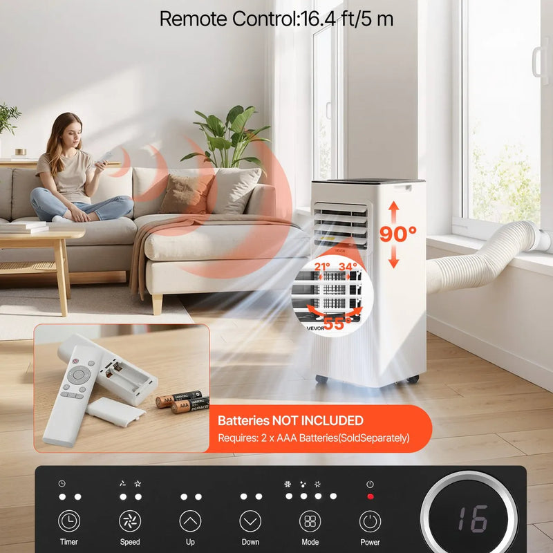 VEVOR portatīvais gaisa kondicionieris 2 kW, 3-in-1 grīdas dzesēšanas iekārta ar LED skārienpaneli un tālvadības pulti, 24 h taimeris, dzesēšanas/sausināšanas/ventilatora režīmi telpām, balts, energoefektivitāte: A