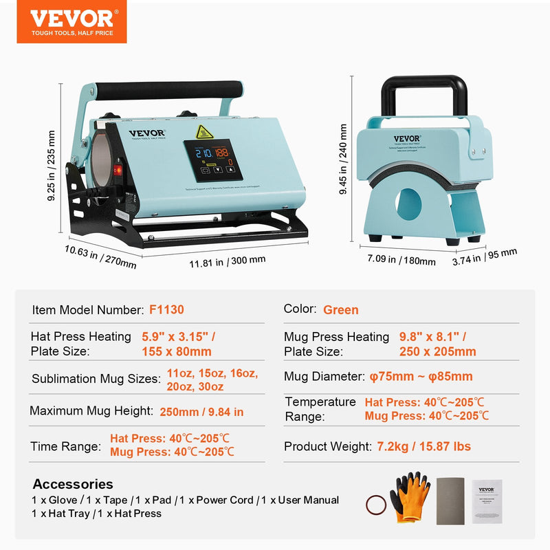 VEVOR 2-in-1 termoprese cepuru un termokrūžu apdrukai