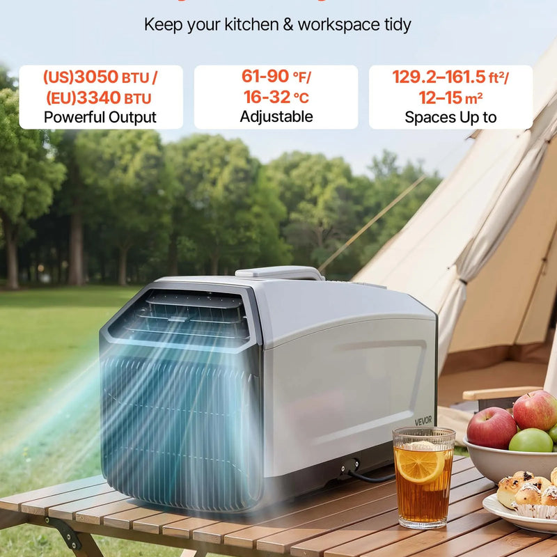 VEVOR pārnēsājams kempinga gaisa kondicionieris, 980 W, ar šļūteni, pulti un skārienvadību, 16–32 °C, 150 m³/h, tumši pelēks