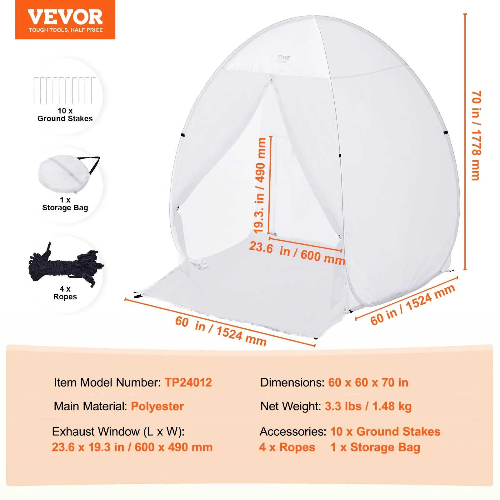 Pārnēsājama krāsošanas telts 152,4 × 152,4 × 177,8 cm saliekama pop-up tipa kabīne