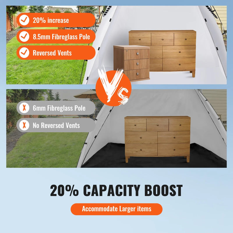 Krāsošanas nojume 2,3 × 1,6 × 1,6 m pārnēsājama telts ar iebūvētu grīdu un sieta ekrānu, saliekama pop-up tipa kabīne mēbeļu, lielu DIY projektu un hobiju krāsošanai