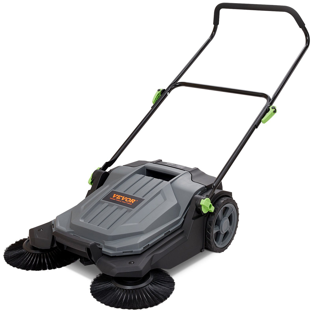 VEVOR rokas grīdas slaucītājs ar 65 cm darba platumu, manuāls, bez elektrības, ar 19 litru atkritumu tvertni, regulējamu roktura leņķi un augstumu, salokāms rokturis, piemērots celiņiem, pagalmam, garāžai, terasei