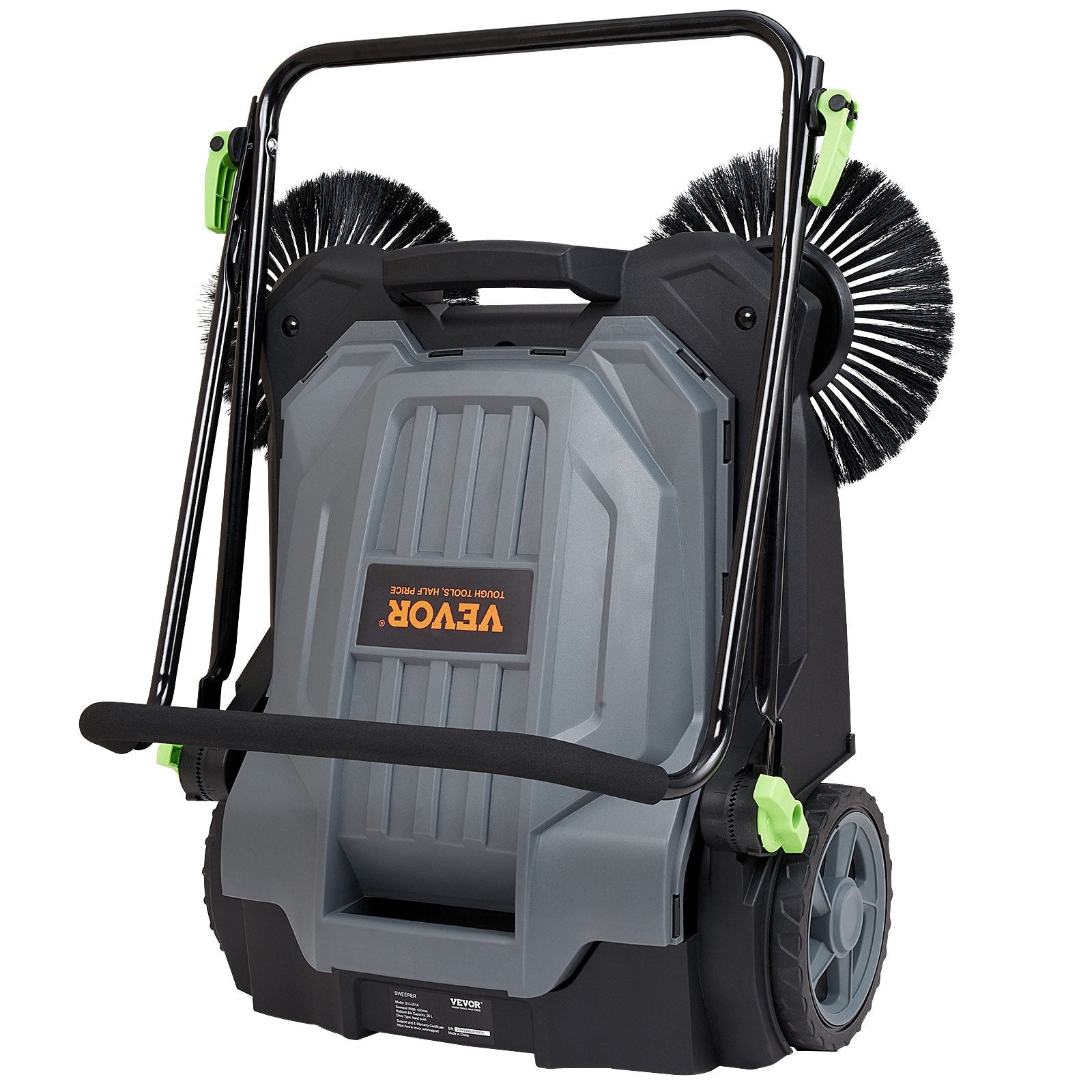 VEVOR rokas grīdas slaucītājs ar 65 cm darba platumu, manuāls, bez elektrības, ar 19 litru atkritumu tvertni, regulējamu roktura leņķi un augstumu, salokāms rokturis, piemērots celiņiem, pagalmam, garāžai, terasei
