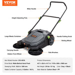 VEVOR rokas grīdas slaucītājs ar 65 cm darba platumu, manuāls, bez elektrības, ar 19 litru atkritumu tvertni, regulējamu roktura leņķi un augstumu, salokāms rokturis, piemērots celiņiem, pagalmam, garāžai, terasei