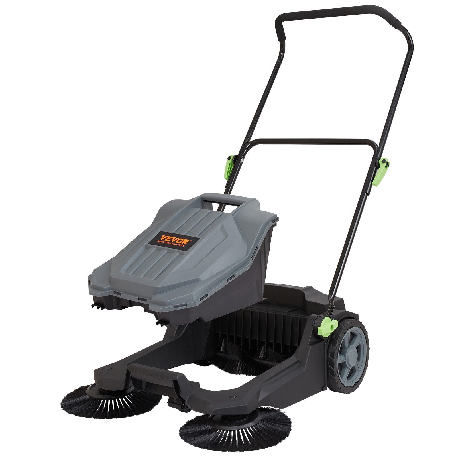 VEVOR rokas grīdas slaucītājs ar 65 cm darba platumu, manuāls, bez elektrības, ar 19 litru atkritumu tvertni, regulējamu roktura leņķi un augstumu, salokāms rokturis, piemērots celiņiem, pagalmam, garāžai, terasei