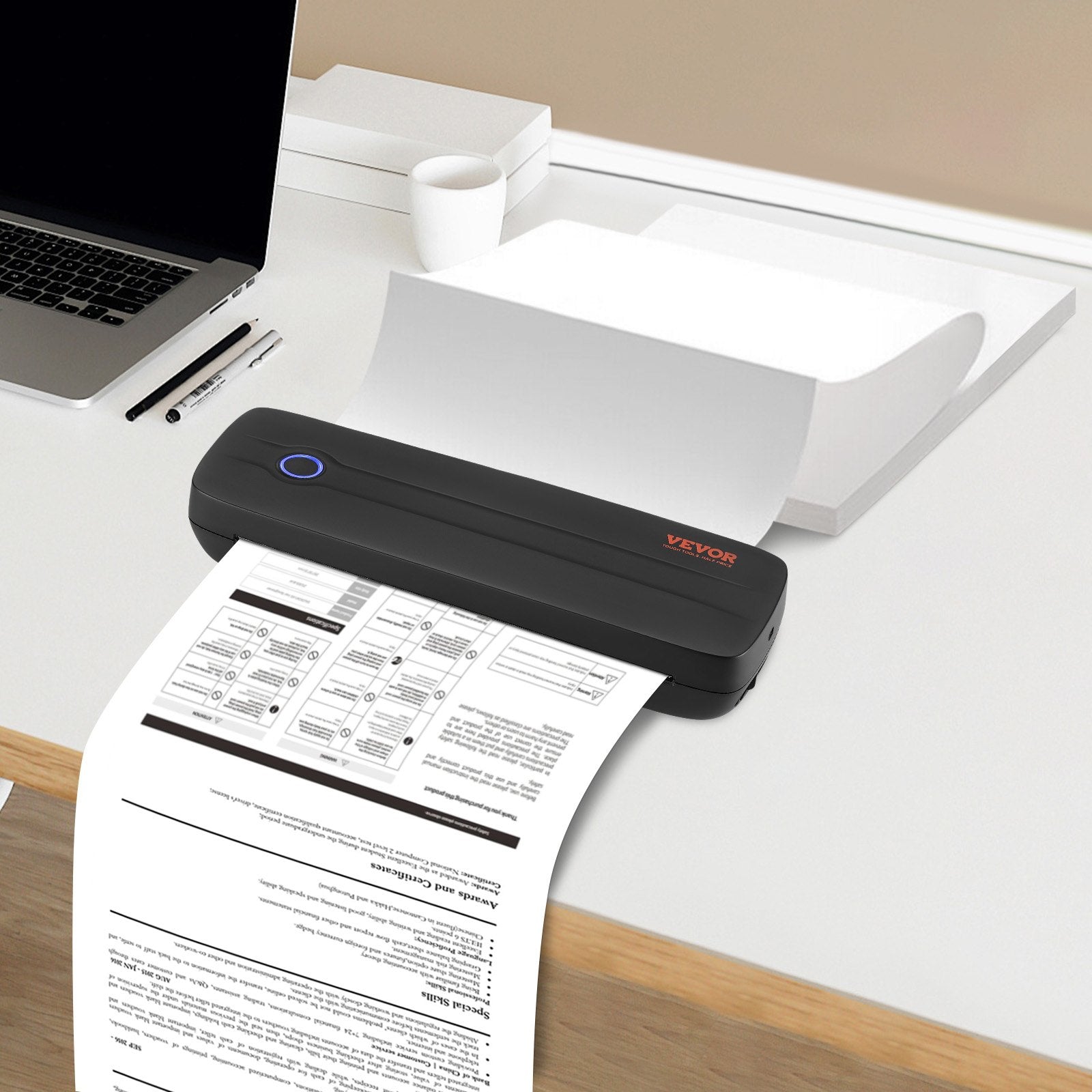 VEVOR portatīvais bezvadu tintes nesaturošs printeris, 2600 mAh, ceļojumiem un mājai