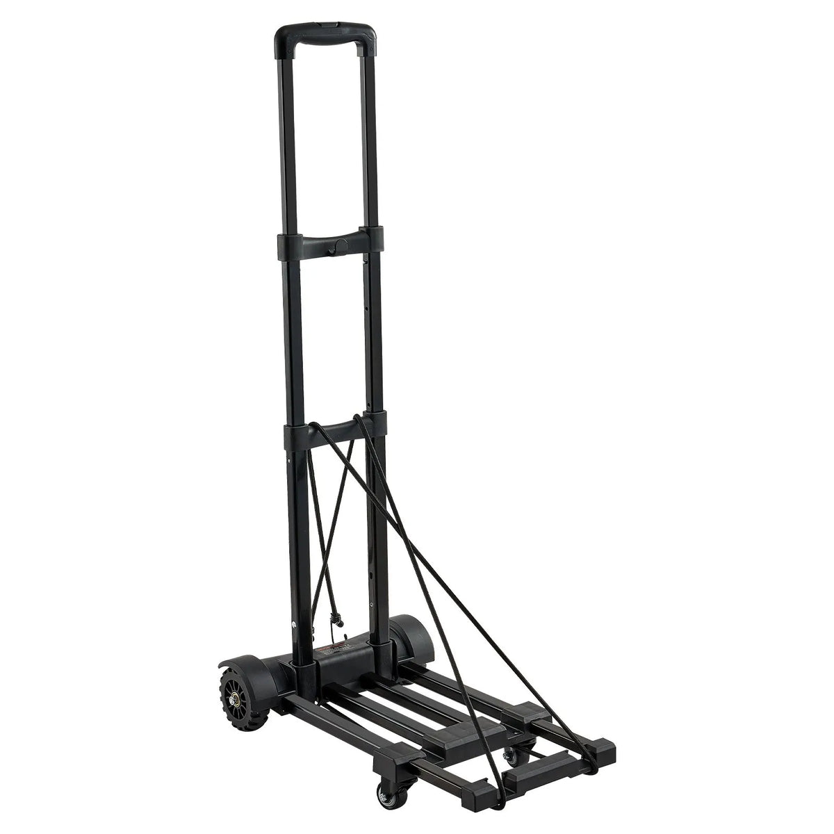 Saliekamais rokas ratiņš, 131,5 kg kravnesība, ar 4 riteņiem, 2 elastīgām siksnām un paplašināmu pamatni, universāla platforma bagāžai, biroja pārvietošanai un ceļošanai lidostā, melns