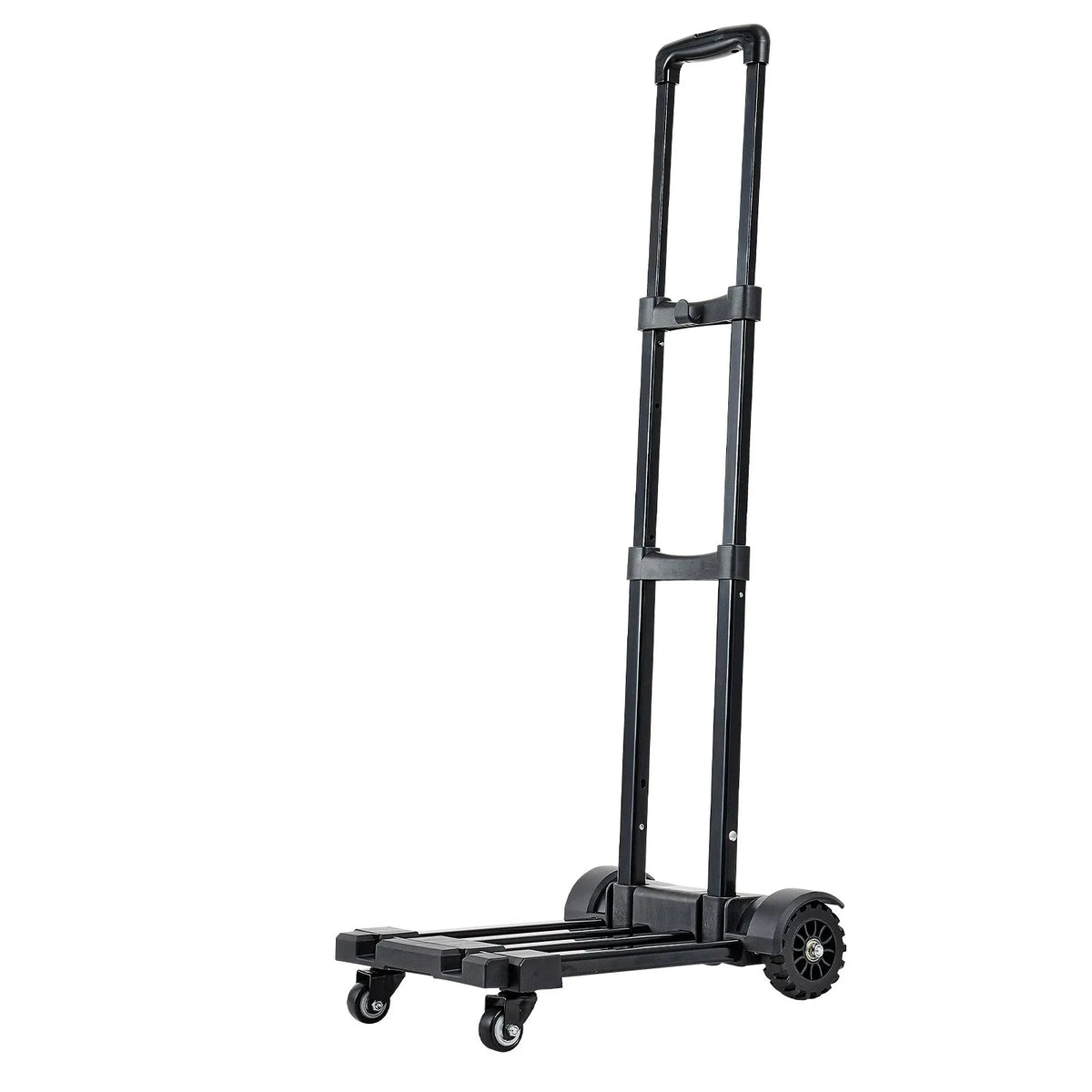 Saliekamais rokas ratiņš, 131,5 kg kravnesība, ar 4 riteņiem, 2 elastīgām siksnām un paplašināmu pamatni, universāla platforma bagāžai, biroja pārvietošanai un ceļošanai lidostā, melns