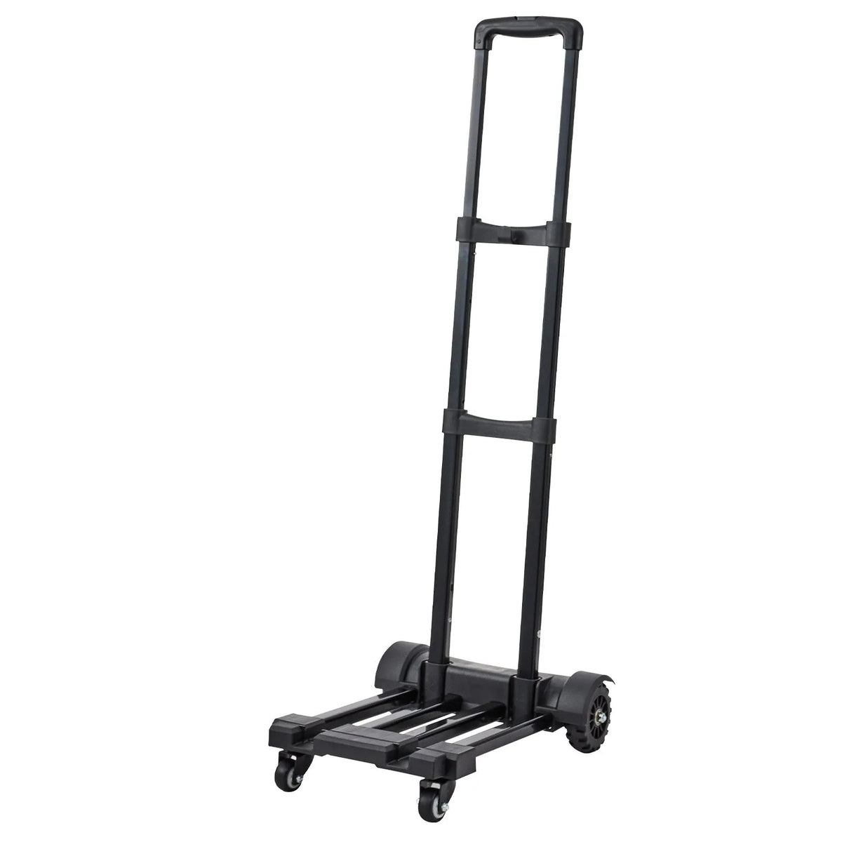Saliekamais rokas ratiņš, 131,5 kg kravnesība, ar 4 riteņiem, 2 elastīgām siksnām un paplašināmu pamatni, universāla platforma bagāžai, biroja pārvietošanai un ceļošanai lidostā, melns
