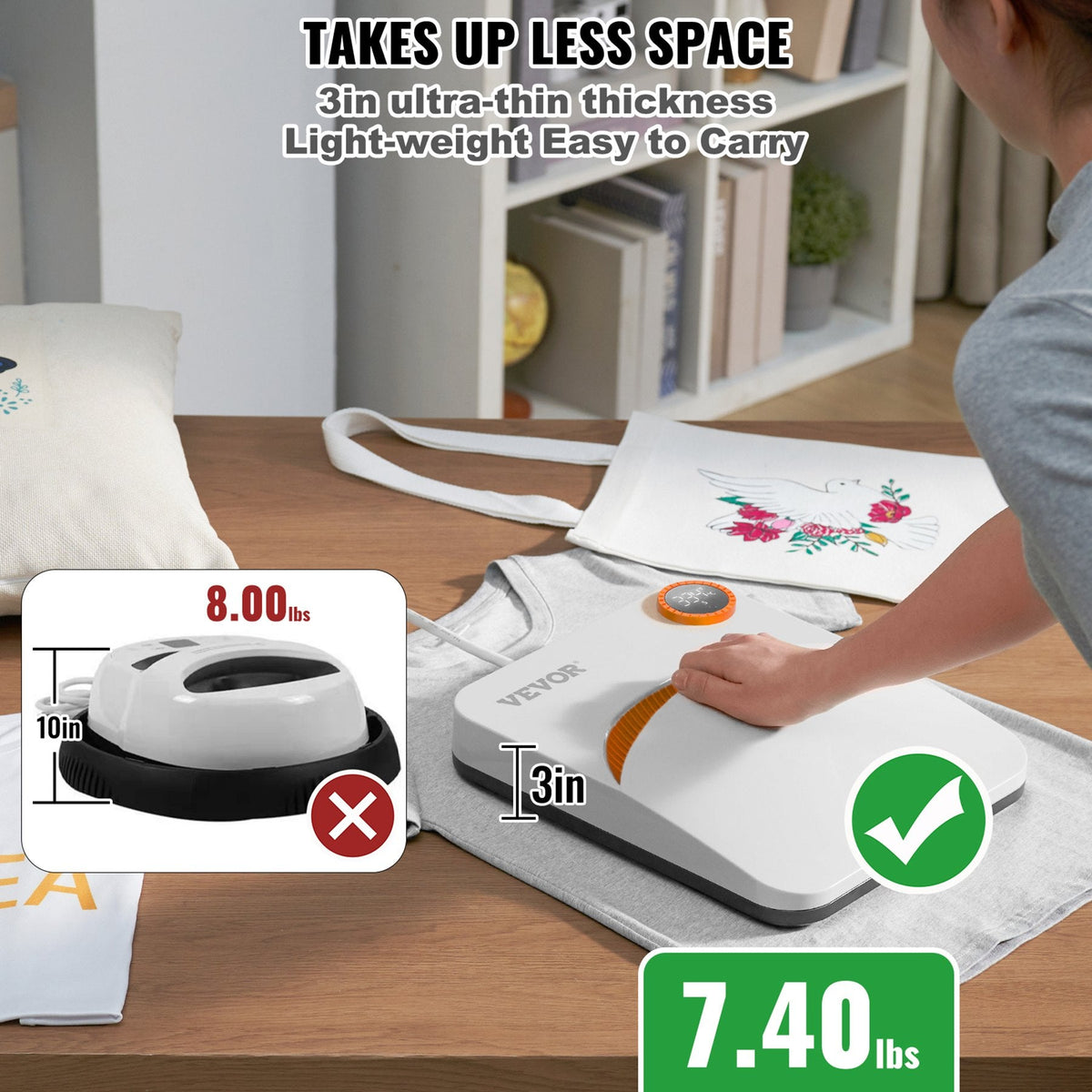 VEVOR Pārnēsājama vieglā termoprese viltuma pārneses DIY T-krekliem 30 x 25 cm