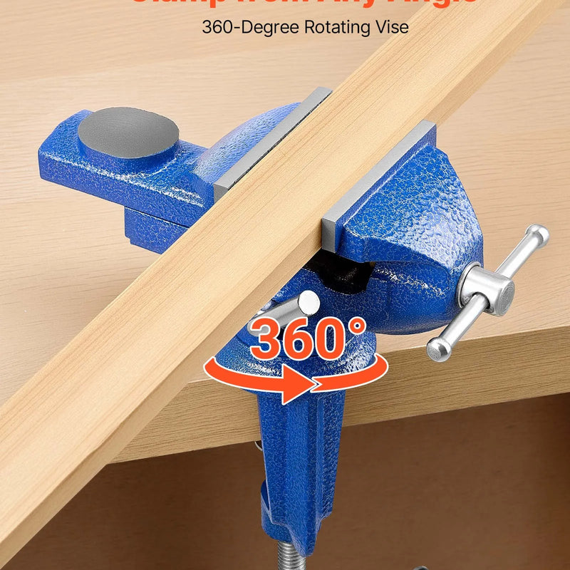 VEVOR darbagalda skrūvspīles 76,2 mm ar 360° rotējošu pamatni, ātrās fiksācijas mehānismu un paaugstinātu čuguna korpusu, piemērotas kokapstrādei, metālapstrādei, urbšanai un griešanai