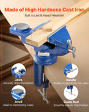 VEVOR darbagalda skrūvspīles 76,2 mm ar 360° rotējošu pamatni, ātrās fiksācijas mehānismu un paaugstinātu čuguna korpusu, piemērotas kokapstrādei, metālapstrādei, urbšanai un griešanai