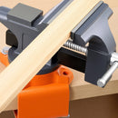 VEVOR darbagalda skrūvspīles 114 mm ar 270° rotējošu pamatni, ātrās atbrīvošanas mehānismu un čuguna konstrukciju, piemērotas kokapstrādei, metālapstrādei, urbšanai, zāģēšanai un cauruļu griešanai