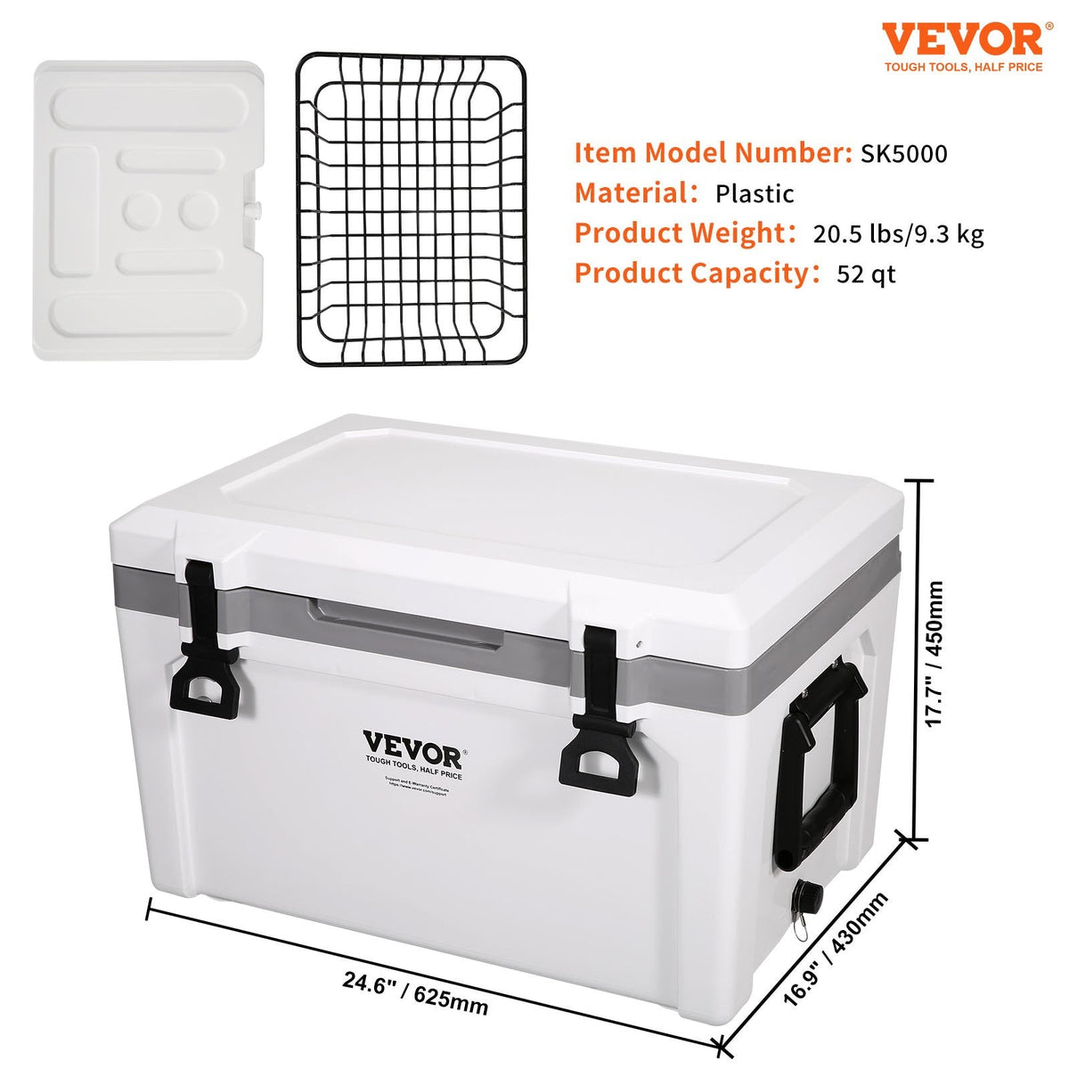 49L VEVOR termoizolēts pārnēsājams dzesētājs, ietilpība 50 bundžām, ledus noturība līdz 6 dienām, izturīgs cietais dzesētājs ar rokturi, piemērots kempingam, pludmalei, piknikam, ceļojumiem un āra aktivitātēm