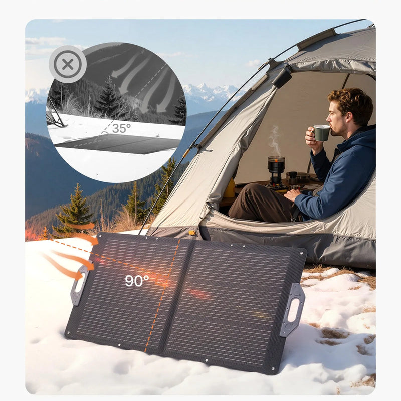 VEVOR 100 W salokāms saules panelis, augstas efektivitātes monokristālisks pārnēsājams lādētājs ar MC4, USB-A, USB-C un DC pieslēgvietām, IP65 ūdensizturīgs, paredzēts elektrostacijām, kempingam un pārgājieniem
