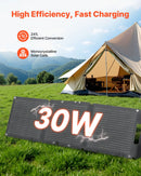VEVOR 30 W salokāms saules paneļu lādētājs, 16BB N-tipa monokristālisks saules panelis ar 24 % efektivitāti, īpaši viegls un pārnēsājams, ar USB-A, USB-A (QC 3.0) un USB-C pieslēgvietām kempingam, pārgājieniem, tālruņiem un planšetēm