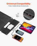 VEVOR 30 W salokāms saules paneļu lādētājs, 16BB N-tipa monokristālisks saules panelis ar 24 % efektivitāti, īpaši viegls un pārnēsājams, ar USB-A, USB-A (QC 3.0) un USB-C pieslēgvietām kempingam, pārgājieniem, tālruņiem un planšetēm