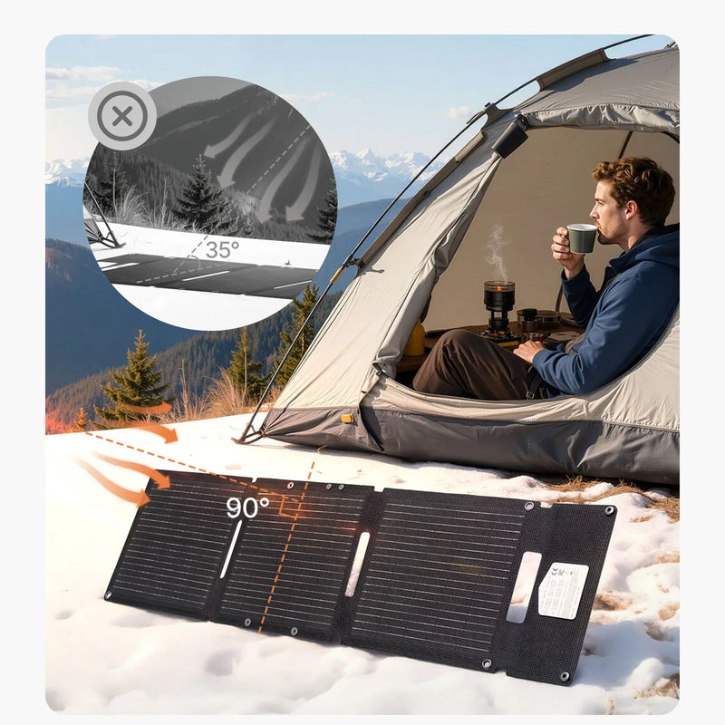 VEVOR 30 W salokāms saules paneļu lādētājs, 16BB N-tipa monokristālisks saules panelis ar 24 % efektivitāti, īpaši viegls un pārnēsājams, ar USB-A, USB-A (QC 3.0) un USB-C pieslēgvietām kempingam, pārgājieniem, tālruņiem un planšetēm