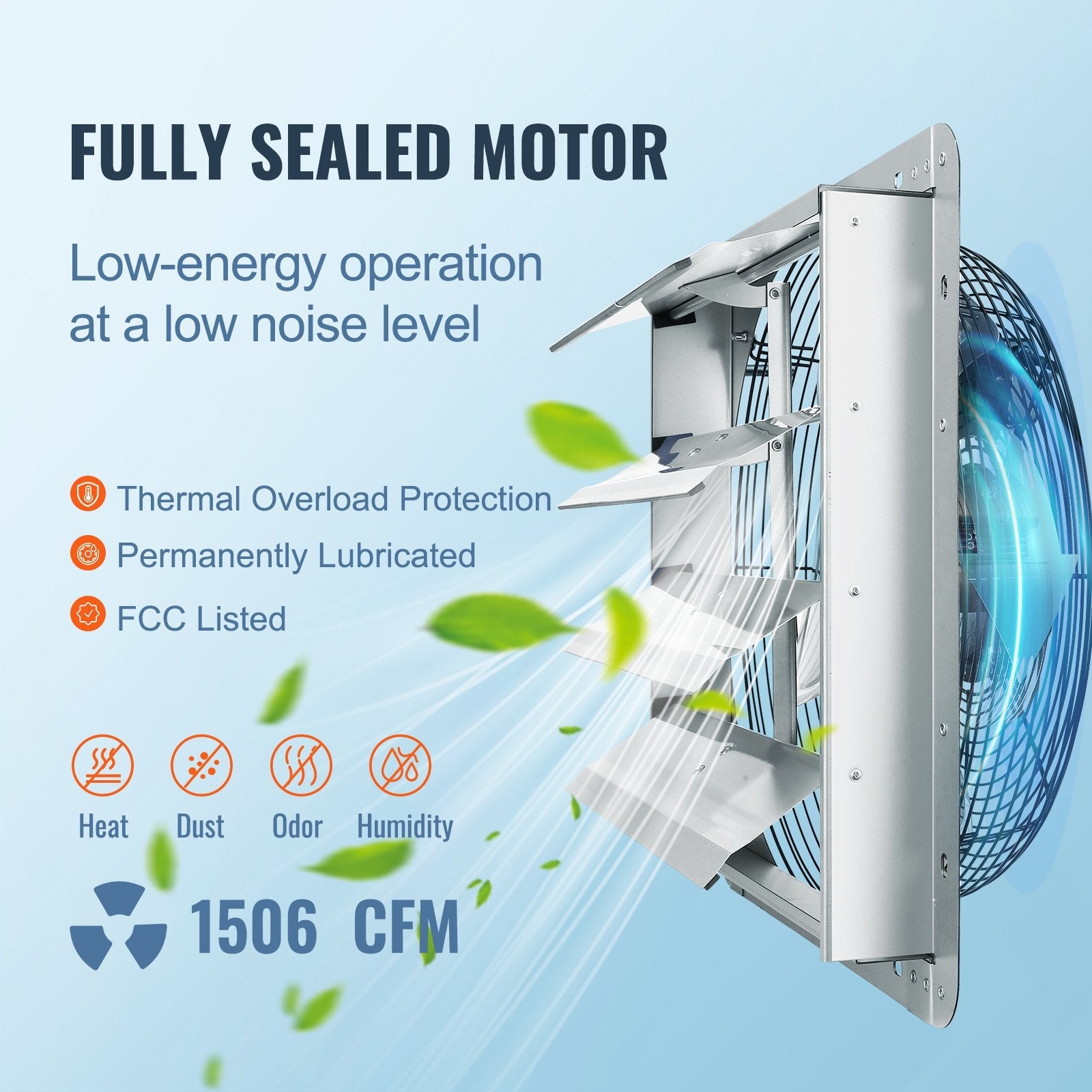 VEVOR žalūziju izplūdes ventilators – 406 mm sienas stiprināms darbnīcas ventilators, 1506 CFM, AC