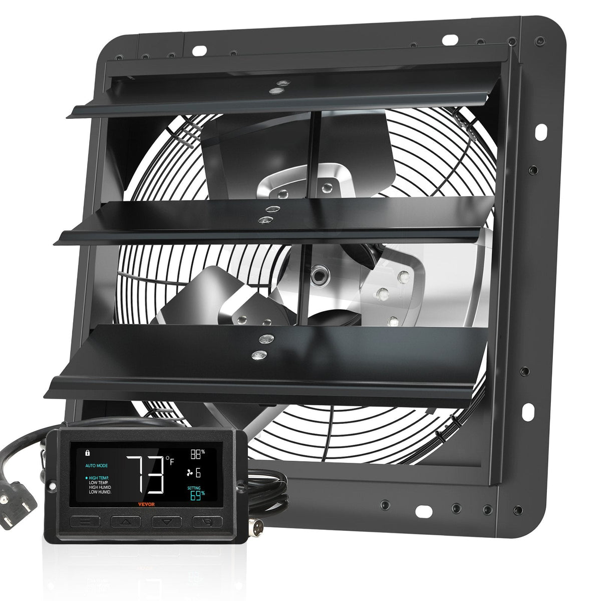 VEVOR žalūziju izplūdes ventilators, sienas montāžas, 305 mm, tālvadības pults, EC motors