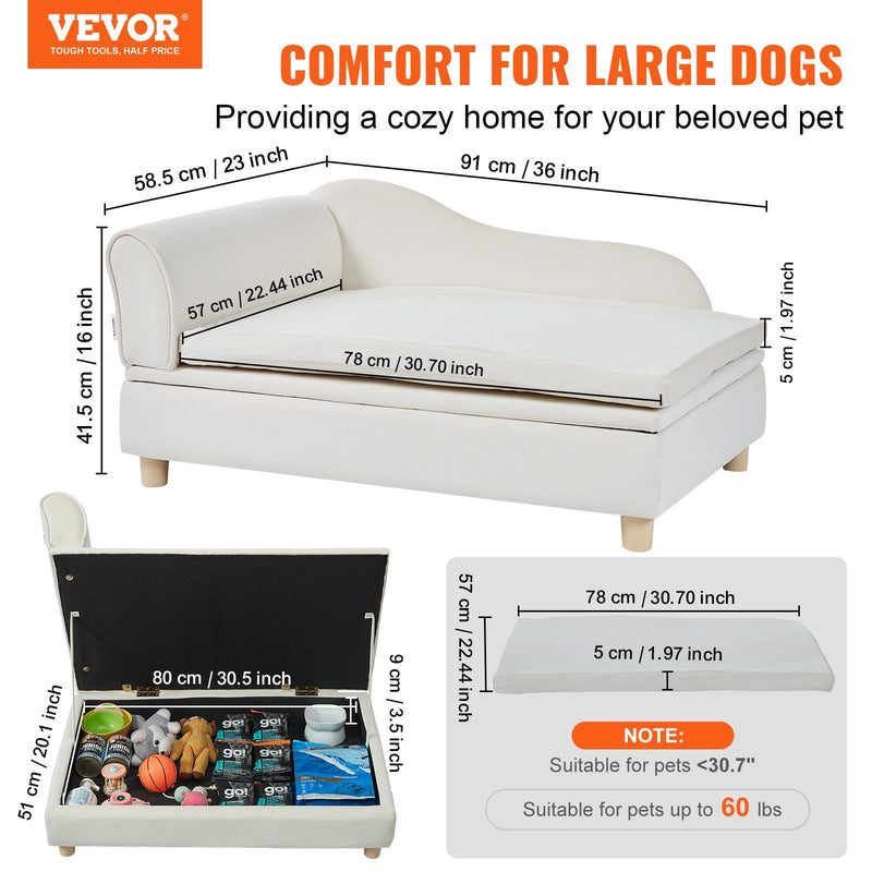 VEVOR mājdzīvnieku dīvāns, dīvāns lieliem suņiem un kaķiem, mīksts samta suņu dīvāns, kravnesība līdz 50 kg, kaķu dīvāns, balts