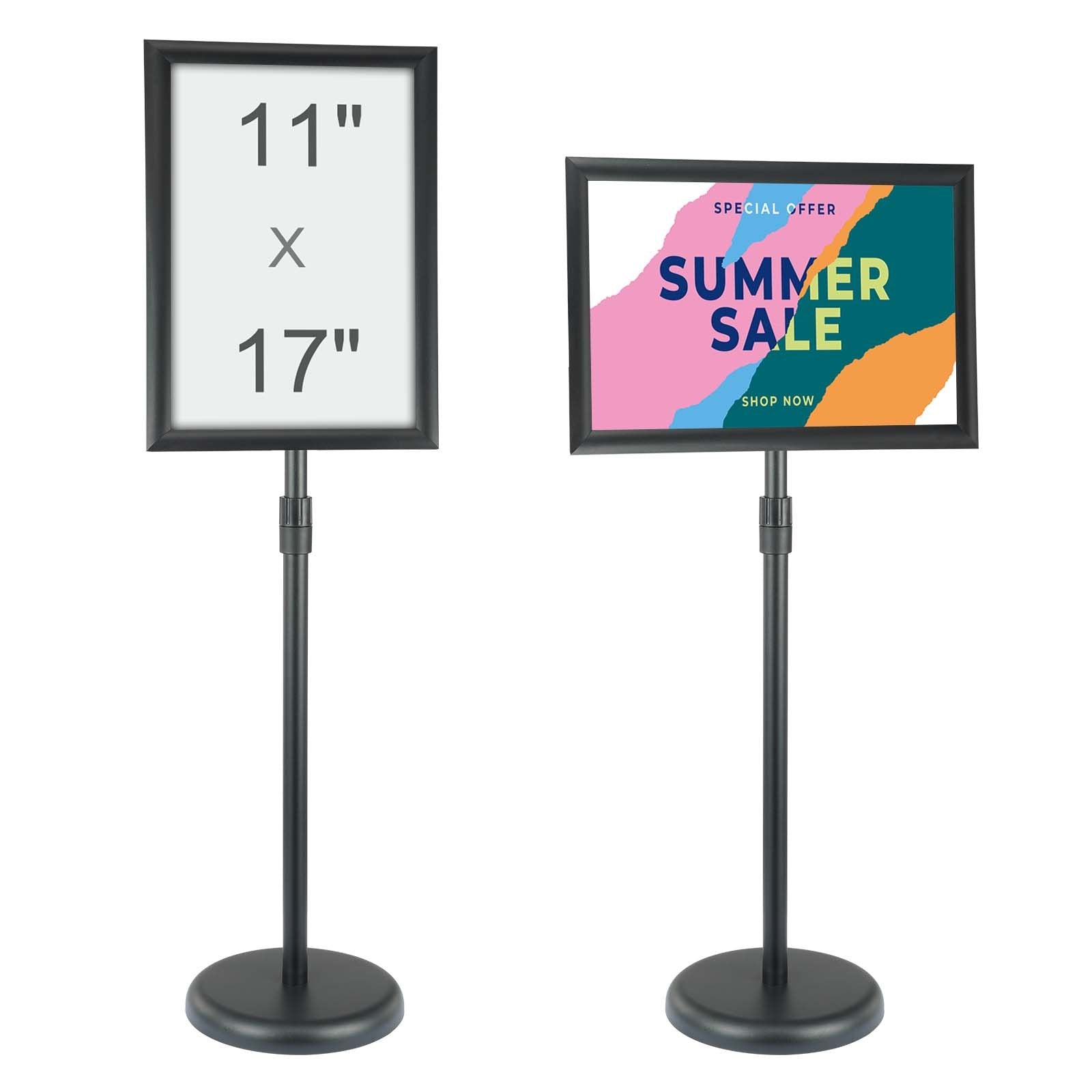 VEVOR Stenda tipa plakāta turētājs 28 × 43 cm, vertikāli un horizontāli regulējams grīdas statīvs ar apaļu pamatni, reklāmas un informācijas izvietošanai, melns