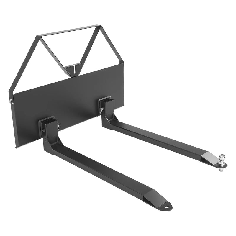 Mini iekrāvēja palešu dakšas ar 1179 kg celtspēju, 122 cm dakšu lāpstiņām, 47,6 mm lodveida piekabes savienojumu un ātro stiprinājumu mini iekrāvējiem un traktoriem