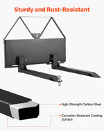 Mini iekrāvēja palešu dakšas ar 1179 kg celtspēju, 122 cm dakšu lāpstiņām, 47,6 mm lodveida piekabes savienojumu un ātro stiprinājumu mini iekrāvējiem un traktoriem