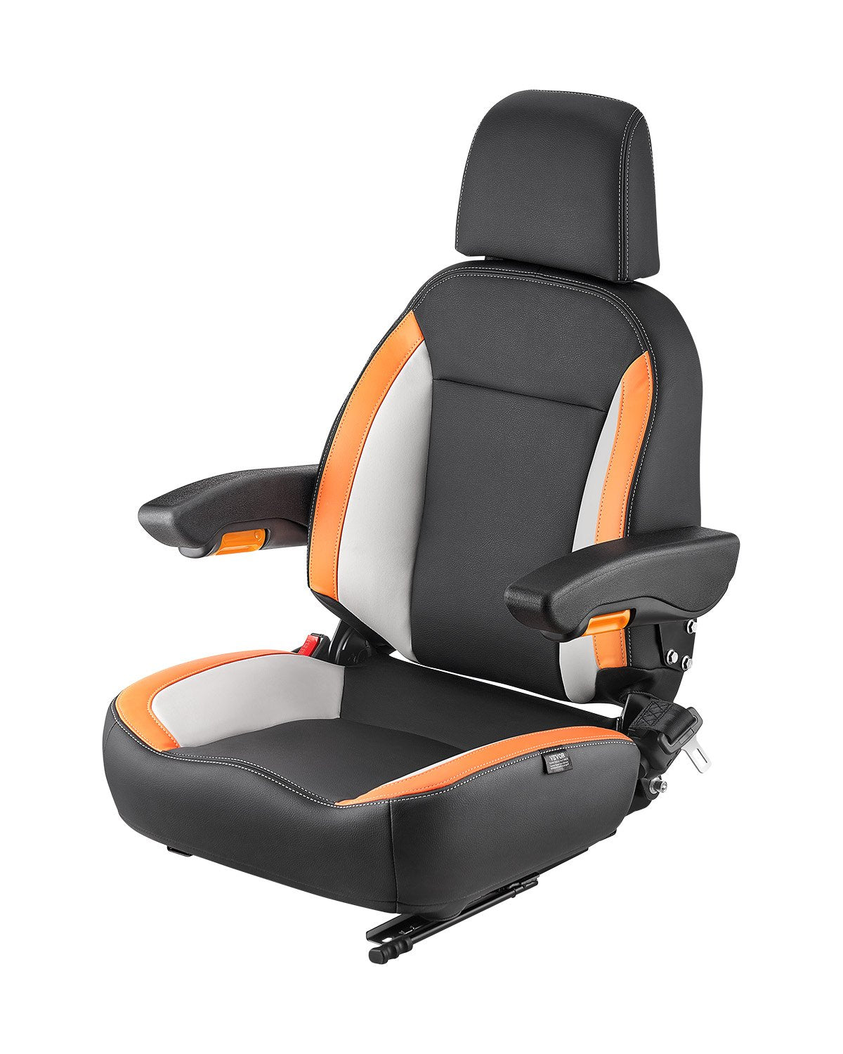 VEVOR Universal Loader Seat, Tractor Seat with Adjustable Backrest, armrests, headrest, and seat belt; a safe seat with a micro switch; an ergonomic lawn mower seat for mini loaders and bulldozers