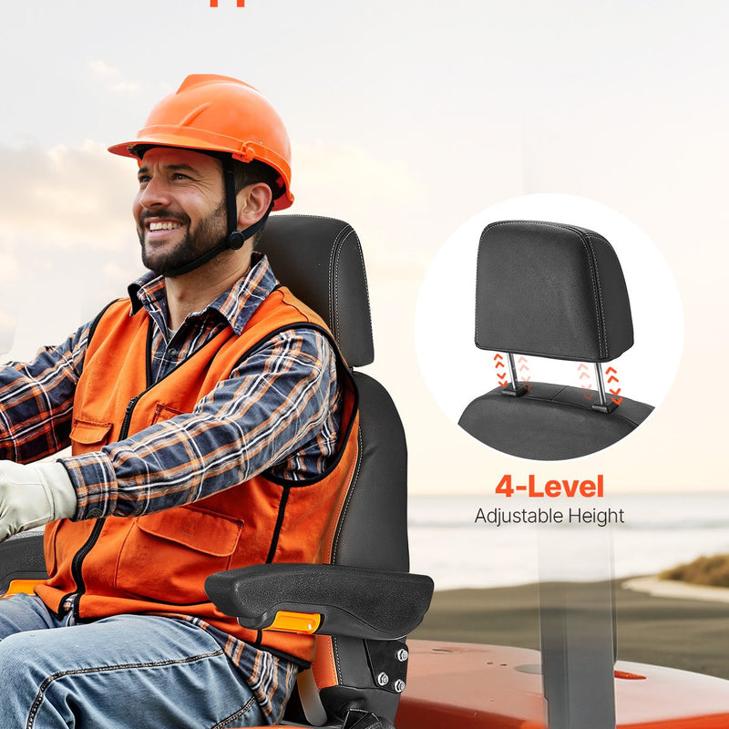 VEVOR universāls iekrāvēja sēdeklis, traktora sēdeklis ar regulējamu atzveltni, roku balstiem, galvas balstu un drošības jostu, drošs sēdeklis ar mikro slēdzi, ergonomisks zāles pļāvēja sēdeklis mini iekrāvējam un buldozeram