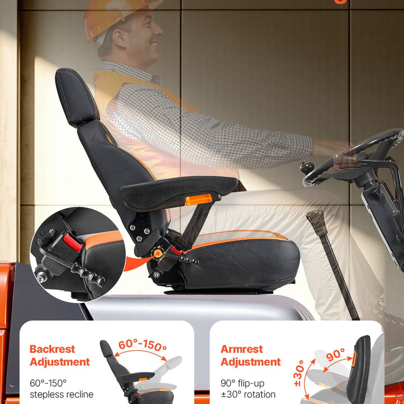 VEVOR universāls iekrāvēja sēdeklis, traktora sēdeklis ar regulējamu atzveltni, roku balstiem, galvas balstu un drošības jostu, drošs sēdeklis ar mikro slēdzi, ergonomisks zāles pļāvēja sēdeklis mini iekrāvējam un buldozeram