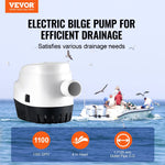 VEVOR 12 V automātisks iegremdējams laivas bilžas ūdens sūknis ar pludiņa slēdzi, caurplūdums 69 l/min, izplūdes diametrs 29 mm, piemērots laivām, dīķiem, baseiniem un pagrabiem