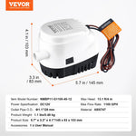 VEVOR 12 V automātisks iegremdējams laivas bilžas ūdens sūknis ar pludiņa slēdzi, caurplūdums 69 l/min, izplūdes diametrs 29 mm, piemērots laivām, dīķiem, baseiniem un pagrabiem