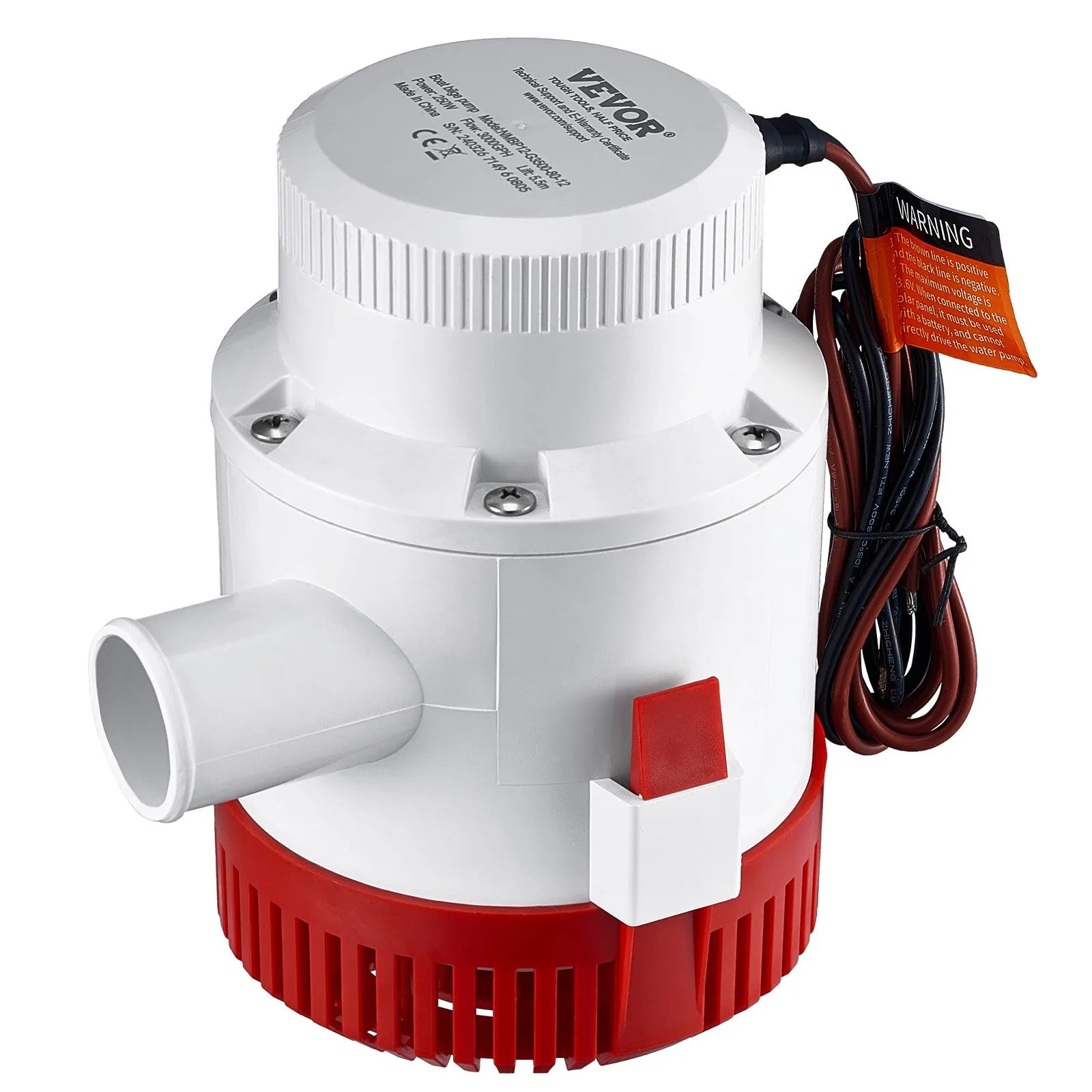 VEVOR 12 V automātiska iegremdējama laivas bilžas ūdens sūknis ar pludiņa slēdzi, caurplūdums 189 l/min, izplūdes diametrs 40 mm, piemērots laivām, dīķiem, baseiniem un pagrabiem