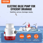 VEVOR 12 V automātiska iegremdējama laivas bilžas ūdens sūknis ar pludiņa slēdzi, caurplūdums 189 l/min, izplūdes diametrs 40 mm, piemērots laivām, dīķiem, baseiniem un pagrabiem