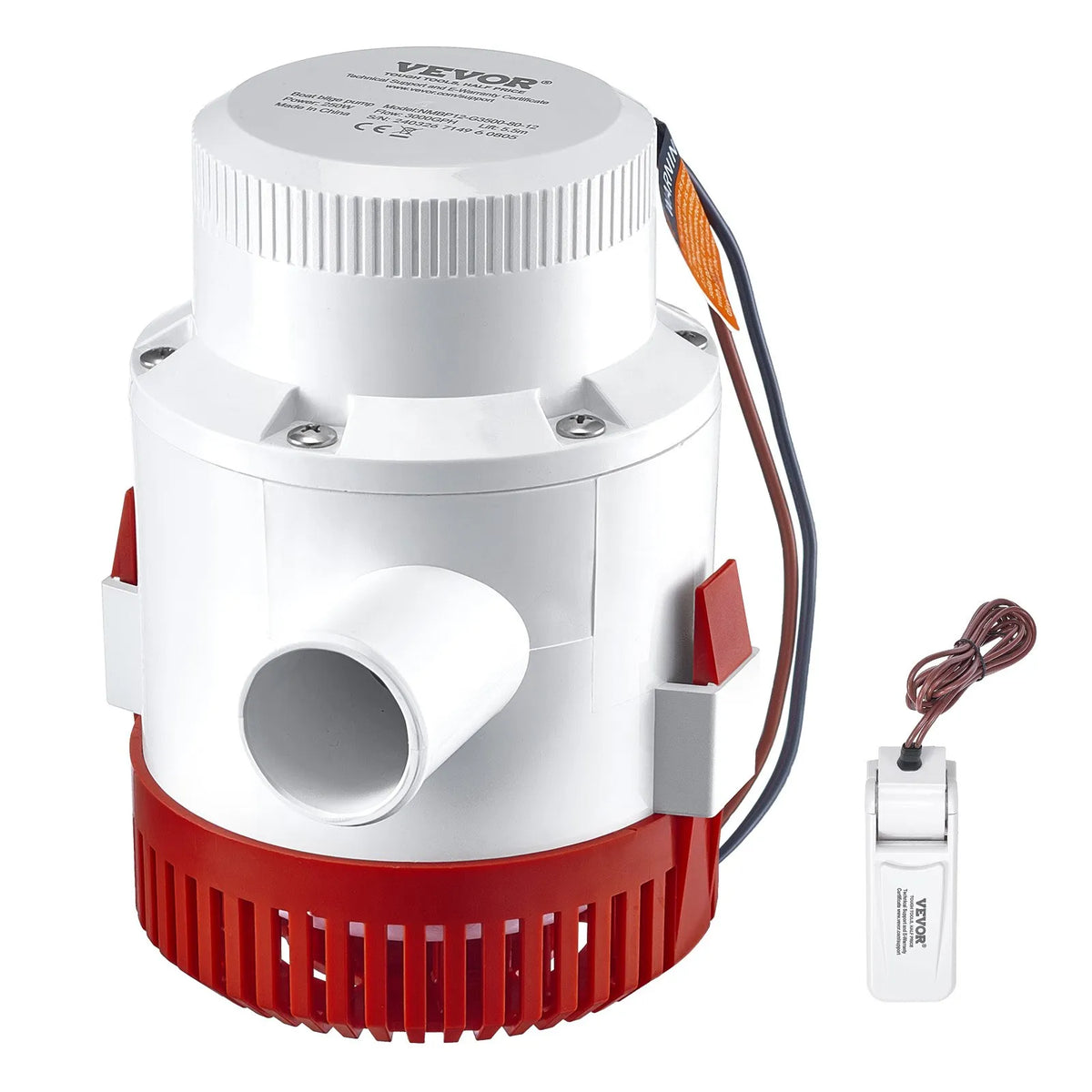 VEVOR 12 V automātiska iegremdējama laivas bilžas ūdens sūknis ar pludiņa slēdzi, caurplūdums 189 l/min, izplūdes diametrs 40 mm, piemērots laivām, dīķiem, baseiniem un pagrabiem