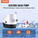 VEVOR 12 V automātisks iegremdējams laivas bilžas ūdens sūknis ar pludiņa slēdzi, caurplūdums 47 l/min, izplūdes diametrs 19 mm, piemērots laivām, dīķiem, baseiniem un pagrabiem