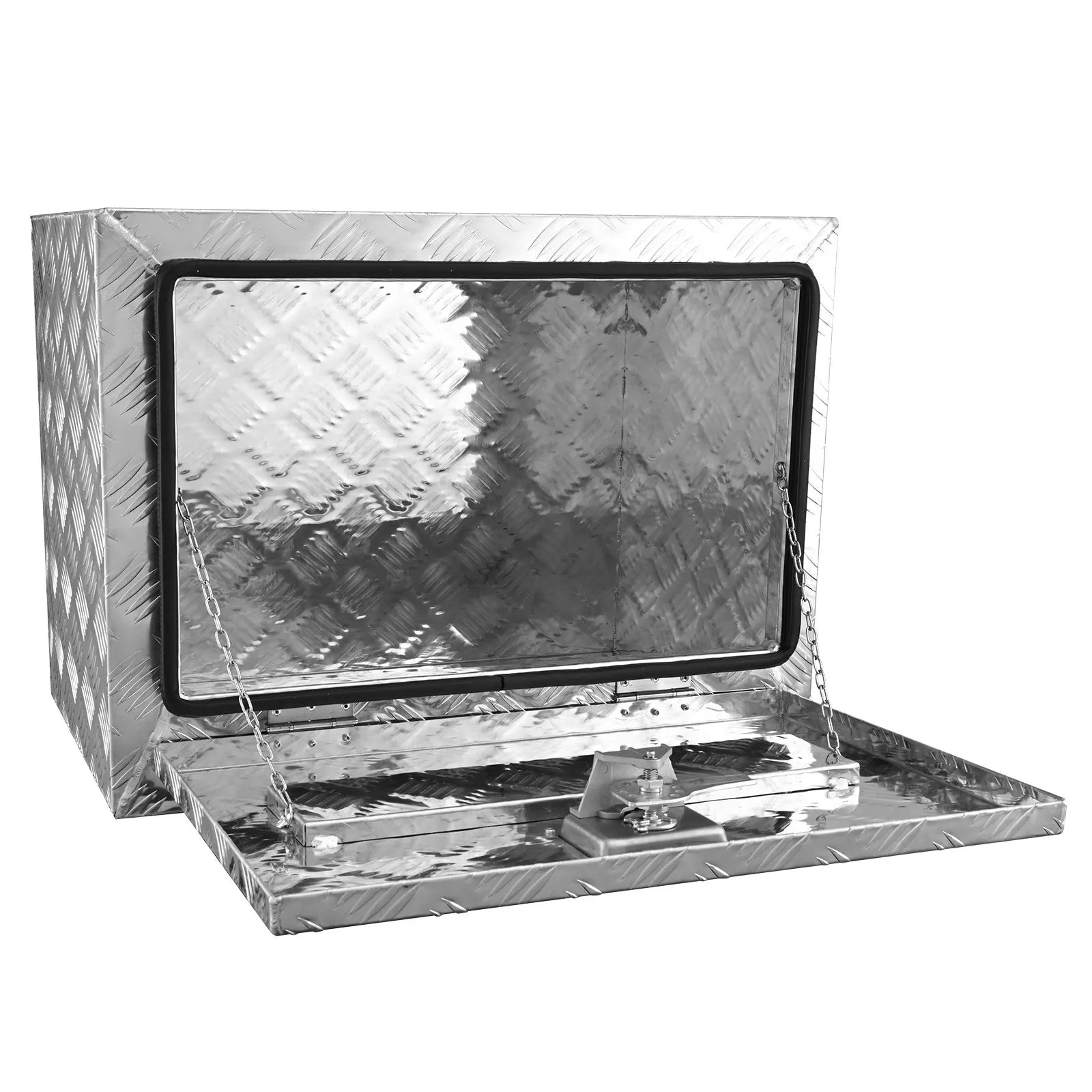 VEVOR alumīnija instrumentu kaste kravas auto apakšai, 61 × 35,6 × 40,6 cm, ar rombveida plākšņu konstrukciju, T-veida aizdari un slēdzamu vāku, ūdensizturīga uzglabāšanas kaste kravas auto, furgoniem un piekabēm