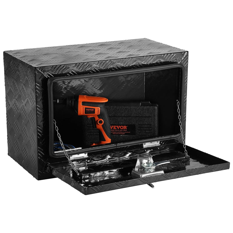 VEVOR alumīnija instrumentu kaste kravas auto apakšai, 61 × 43 × 46 cm, ar rombveida plākšņu konstrukciju, T-veida aizdari un slēdzamu vāku, ūdensizturīga uzglabāšanas kaste kravas auto, furgoniem un piekabēm