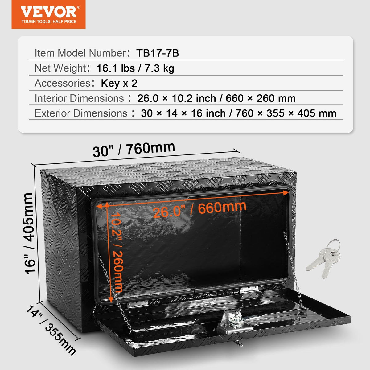VEVOR alumīnija apakšējā instrumentu kaste 762 × 356 × 406 mm