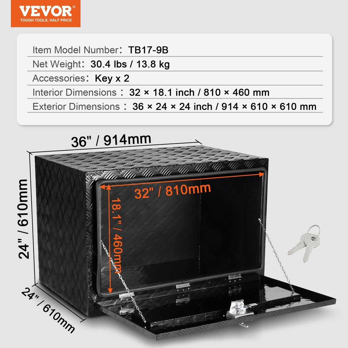 VEVOR alumīnija apakšējā instrumentu kaste 914 × 610 × 610 mm