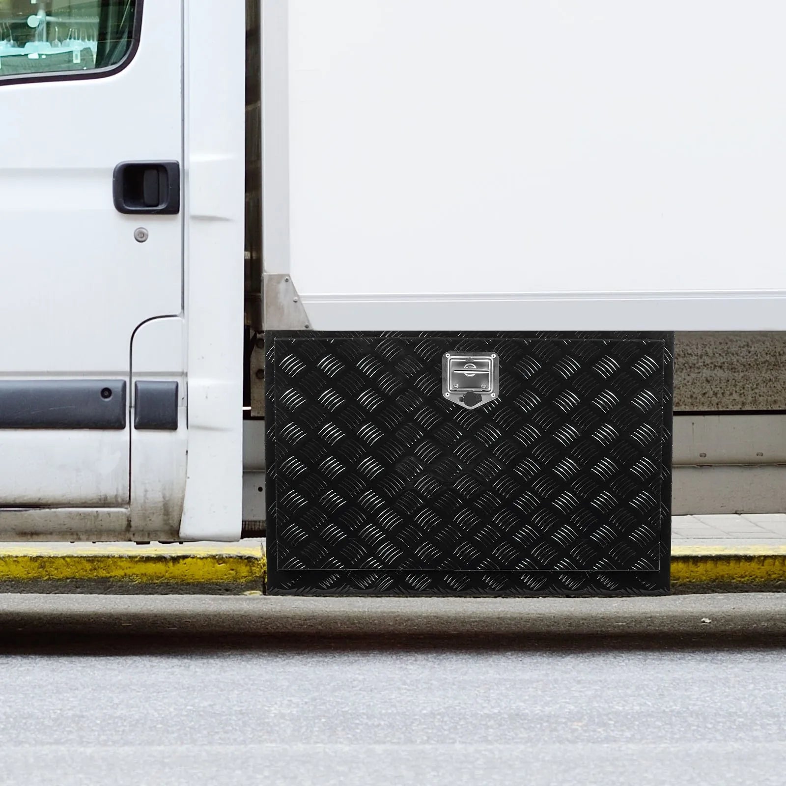 VEVOR kravas automašīnas apakšējā instrumentu kaste, 121,92×43,18×45,72 cm alumīnija dimanta faktūras uzglabāšanas kaste ar T veida roktura slēdzeni, ūdensizturīga kravas, furgonu un piekabju kaste ar slēdzeni un atslēgām