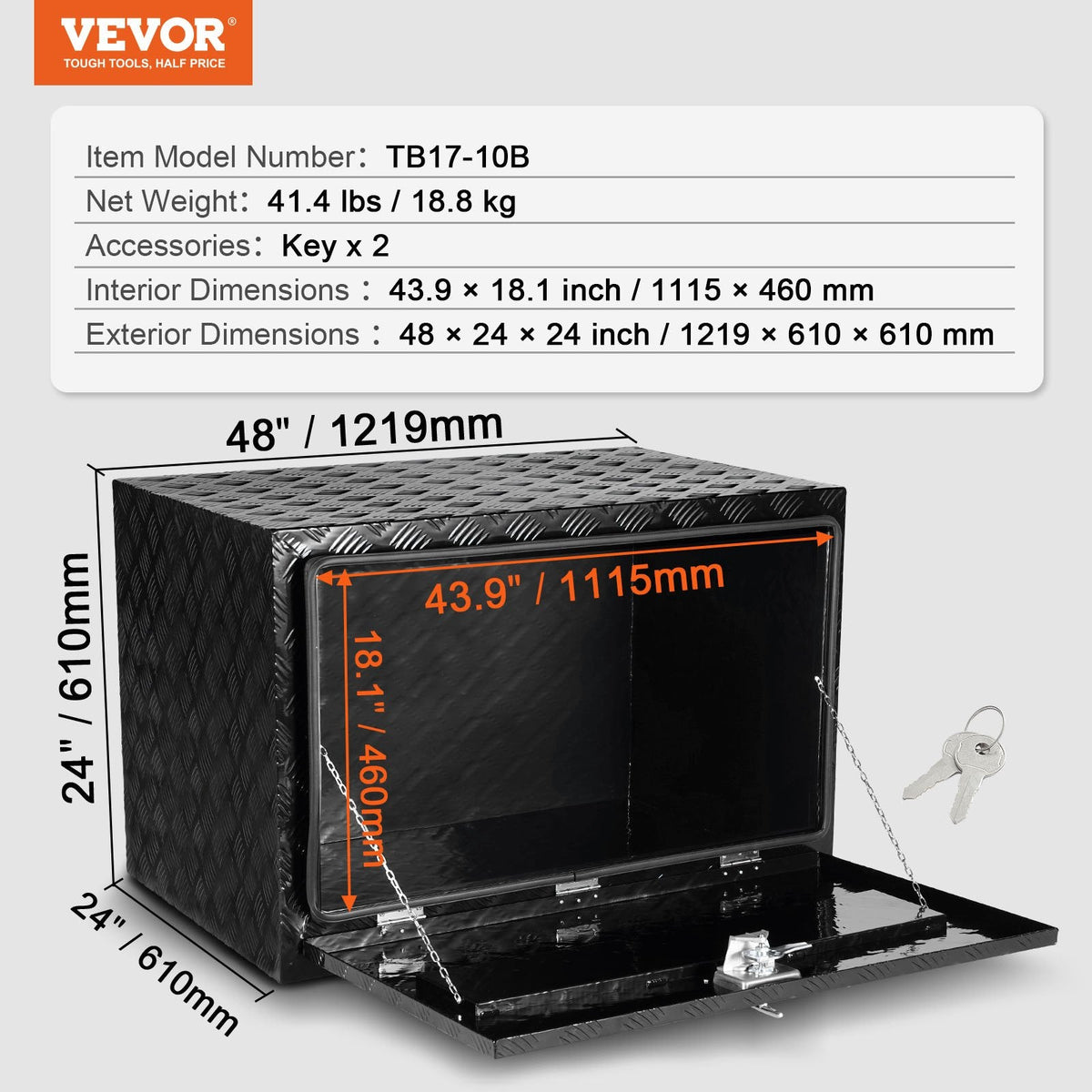 VEVOR alumīnija apakšējā instrumentu kaste 1219 × 610 × 610 mm