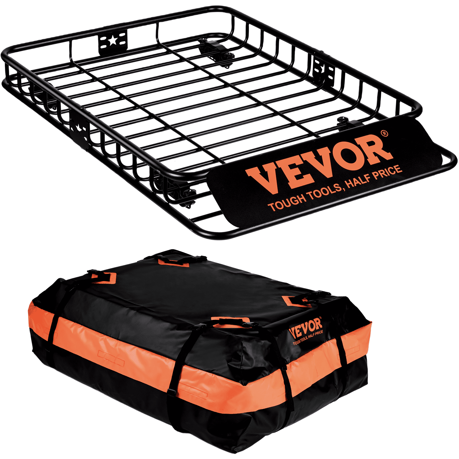 VEVOR roof luggage box with 15 Cu Ft waterproof bag, 130,5 x 91,5 x 12,7 cm, 90 kg capacity, universal rack carrier for SUVs and trucks