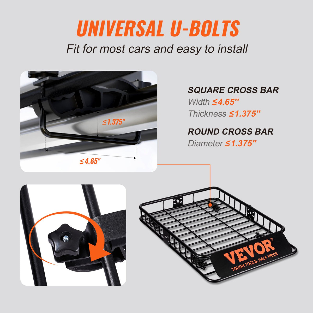VEVOR katusekast 15 Cu Ft veekindla kotiga, 130,5 x 91,5 x 12,7 cm, mahutavus 90 kg, universaalne pagasikandur maasturitele ja veoautodele.