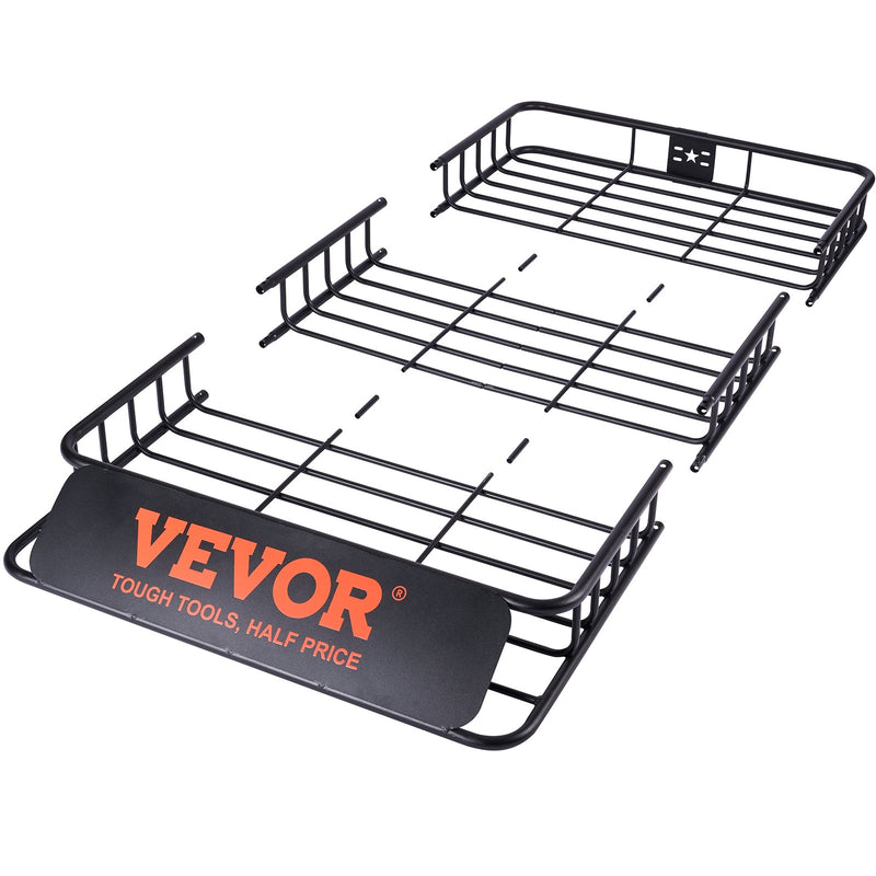 VEVOR roof luggage basket, 162.6 x 99 x 15.2 cm with extension, 90.7 kg, for cars and trucks.