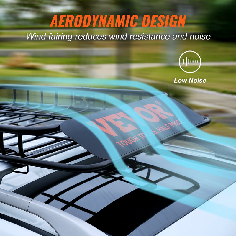 VEVOR roof luggage basket, 162.6 x 99 x 15.2 cm with extension, 90.7 kg, for cars and trucks.