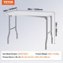 VEVOR salokāms nerūsējošā tērauda darba galds 122 x 61 cm, 300 kg slodze