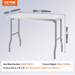 VEVOR salokāms nerūsējošā tērauda darba galds 122 x 61 cm, 300 kg slodze